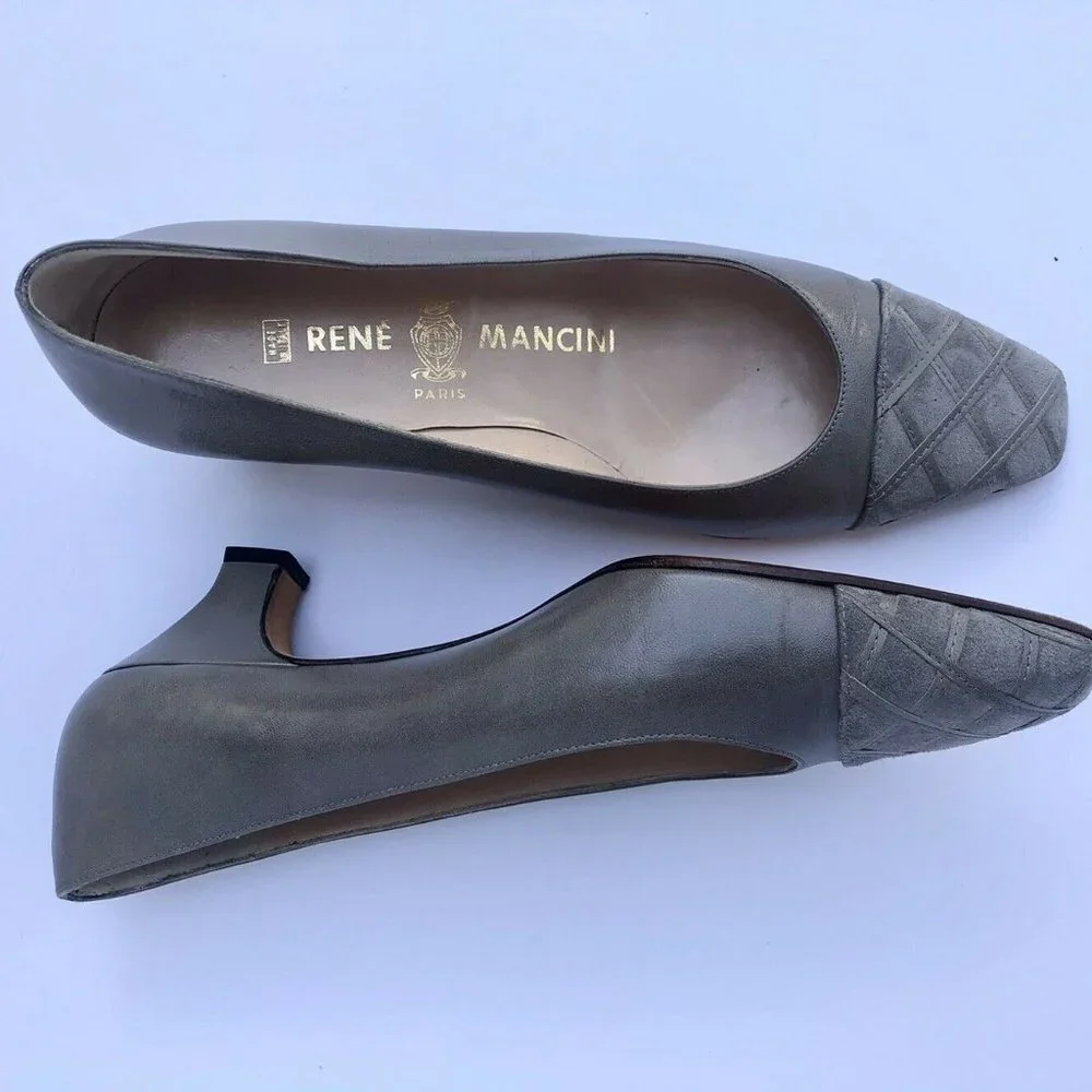 New Rene Mancini Leather and Suede Gray Shoes
